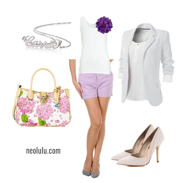 Lilac Shorts White Boyfriend Blazer Outfit Idea