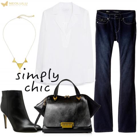 Simply Chic: White Silk Blouse, Jeans, Satchel & Boots