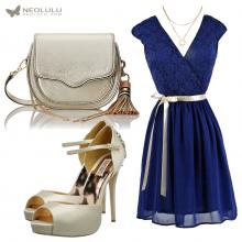 Adorable: Ribbon Dress in Lace & Chiffon, Cross Body Bag and Pumps in Ivory