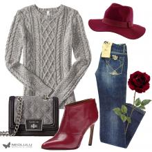 Sweater Weather: Cable Sweater with Burgundy Boots