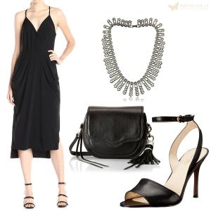 Black Trend: Wrap Dress & Fringed Cross Body Bag