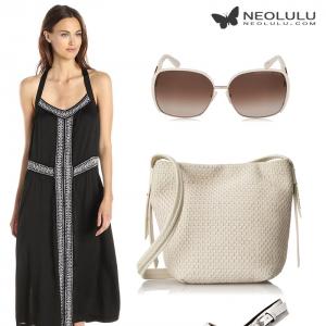 Woven Flow: sundress and cross body bag summer outfit in monochrome style