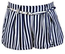 LILY BOUTIQUE Sail Away With Me Chain Belt Stripe Shorts in Navy/Ivory