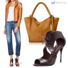 Fall Honey & Red Wine: Leather Jacket, Boyfriend Jeans, Sandals & Tote